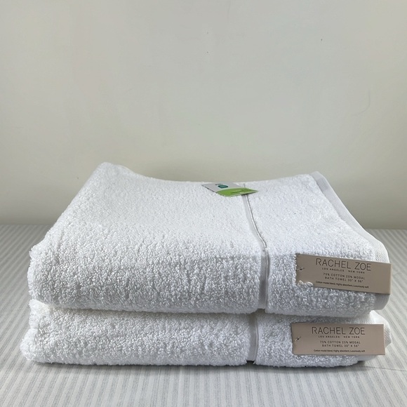 Rachel Zoe Bath Towel Set White 2 PCS Cotton Modal NEW - Picture 8 of 13